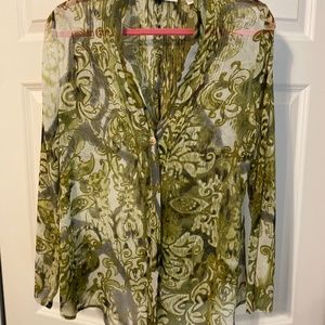 High Low Crepe Jacket Lightweight Peek a Boo One Botton Cardigan